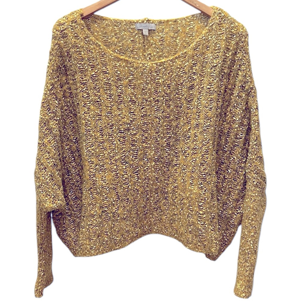 Wonderly Boxy Fit Knit Cropped Design Sweater with Black Stitching, Sz Med